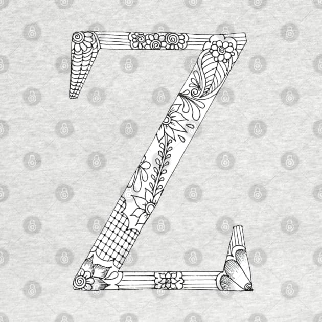 Henna Alphabet Z / Henna Letter Z - Black Henna Line Art by Tilila